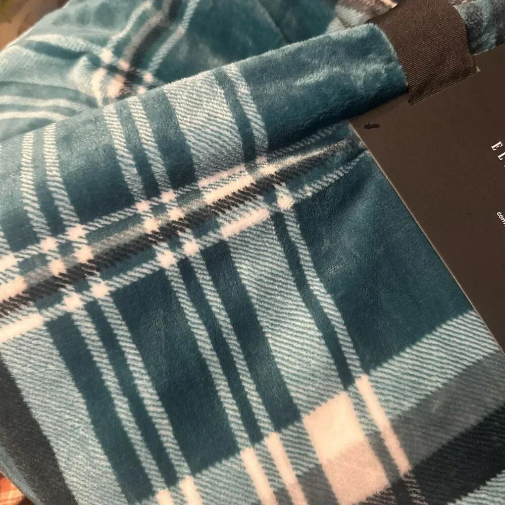 Oversized Teal Plaid Fleece Throw Blanket